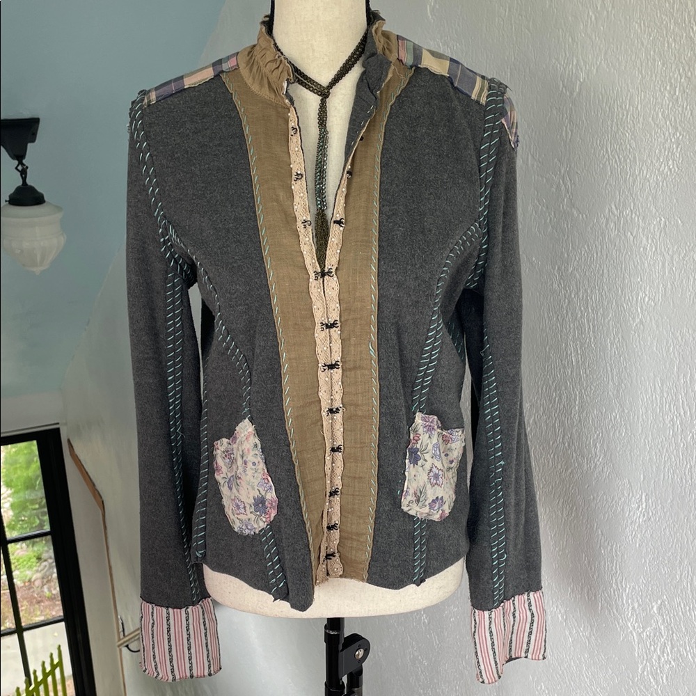 Free People Vintage Victorian Reversible Boho Cotton hi Patch Jacket Rare Large - Picture 3 of 16